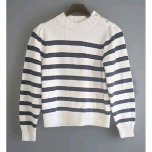 Rails Allie Sweater Cream Navy Striped Button Shoulder Cotton Womens Small